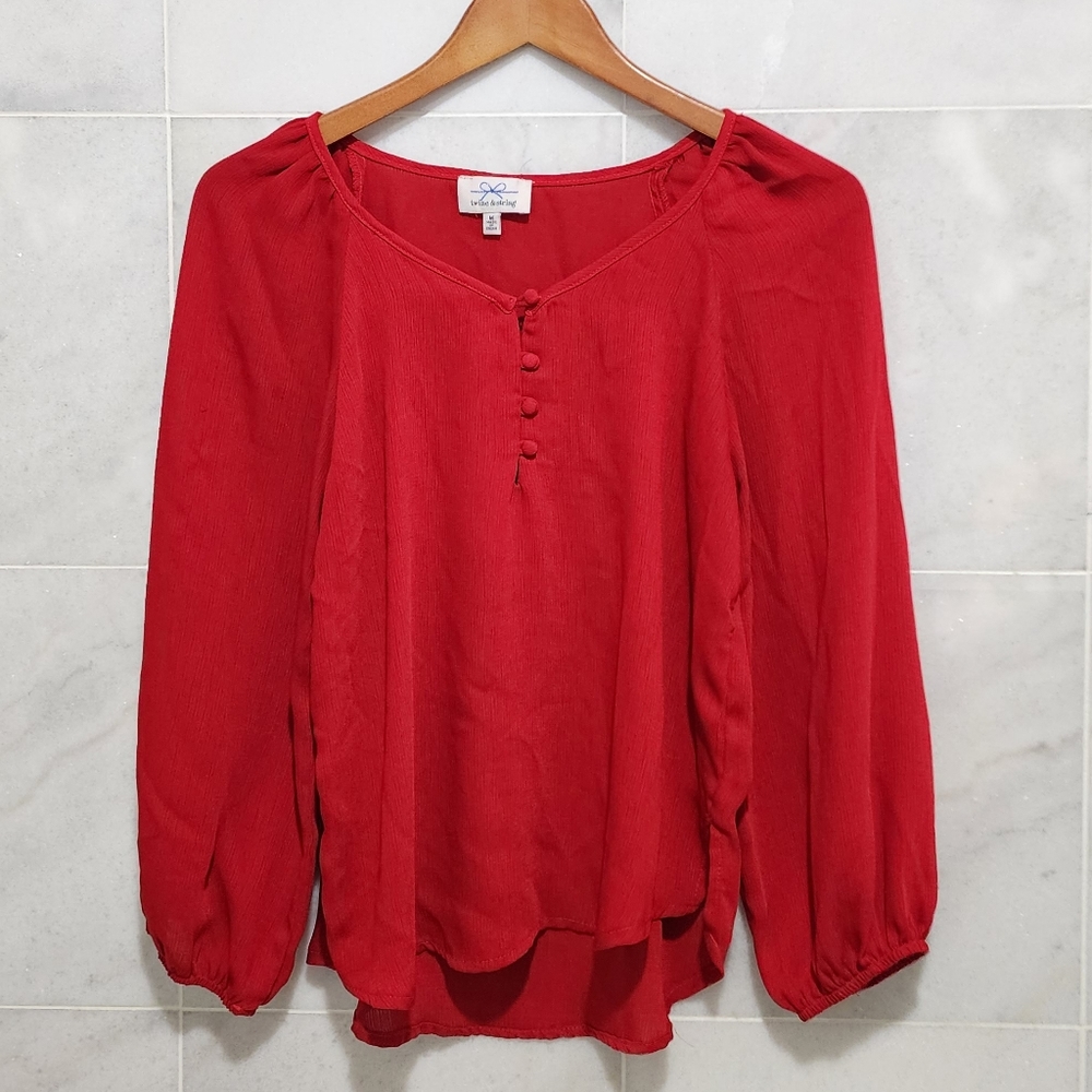 Twine & String Red Blouse Sweetheart Neckline Boho M